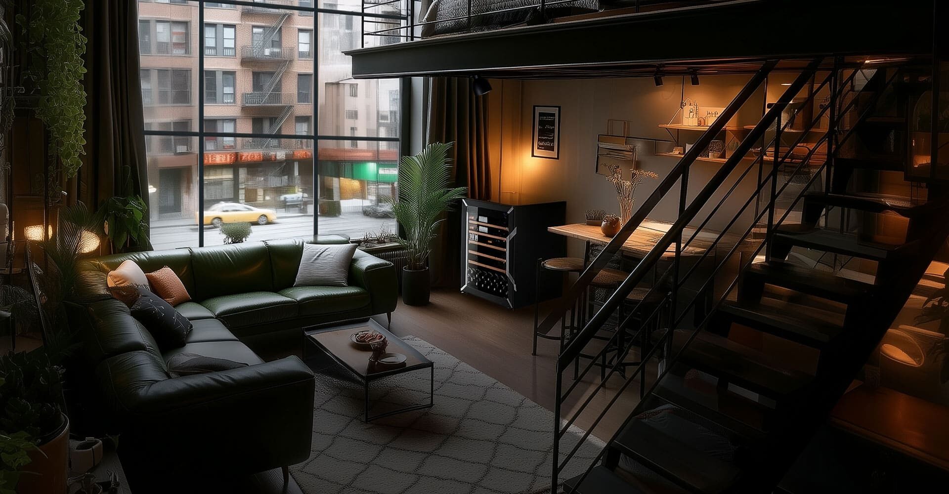 Petit réfrigérateur à vin noir design, intégré dans un salon moderne pour la conservation des bouteilles.